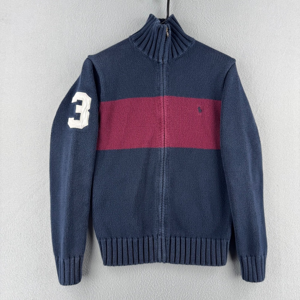 Vintage Polo Ralph Lauren Sweater‎ Youth Boys Medium Full Zip Cotton Mock Neck